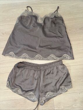 Victoria's Secret Satin Lace-Trim Cami & Shorts Set - Brown